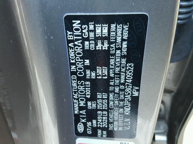 KNDJP3A58G7409523 - 2016 KIA SOUL SILVER photo 10