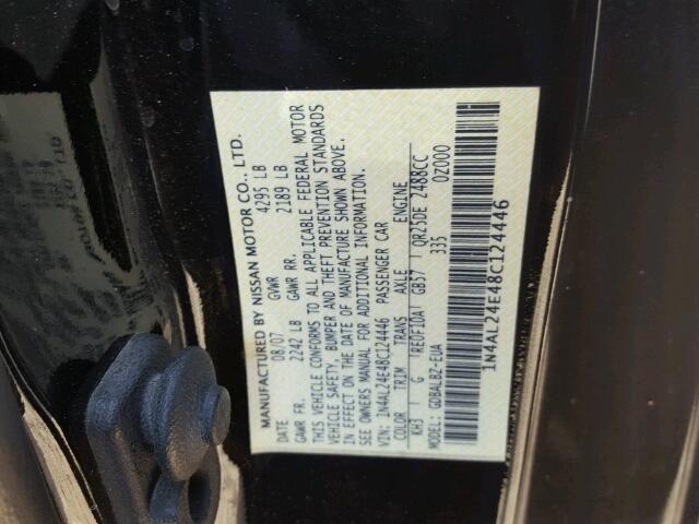 1N4AL24E48C124446 - 2008 NISSAN ALTIMA 2.5 BLACK photo 10