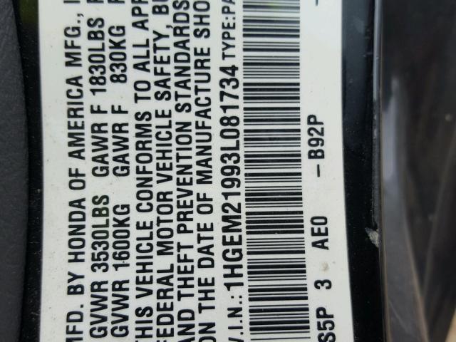 1HGEM21993L081734 - 2003 HONDA CIVIC EX BLACK photo 10