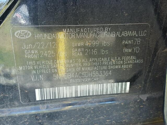 5NPEB4AC5DH553364 - 2013 HYUNDAI SONATA GLS BLACK photo 10