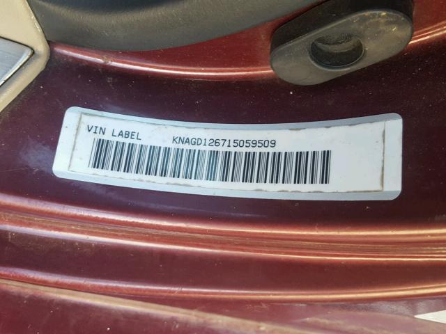 KNAGD126715059509 - 2001 KIA OPTIMA BURGUNDY photo 10