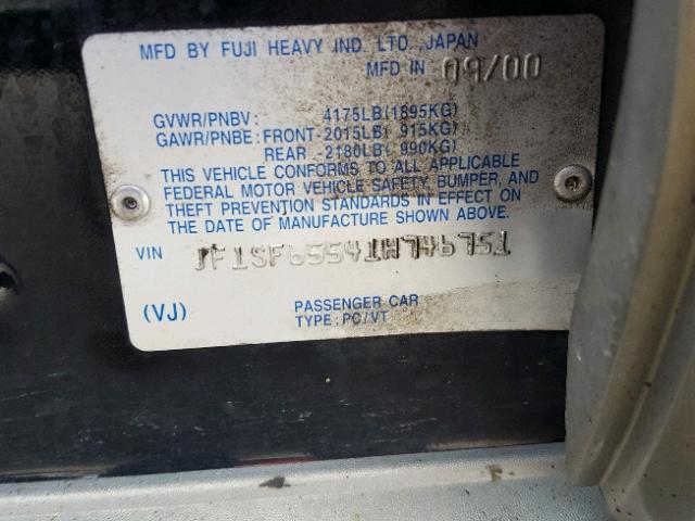 JF1SF65541H746751 - 2001 SUBARU FORESTER S Qara foto 10