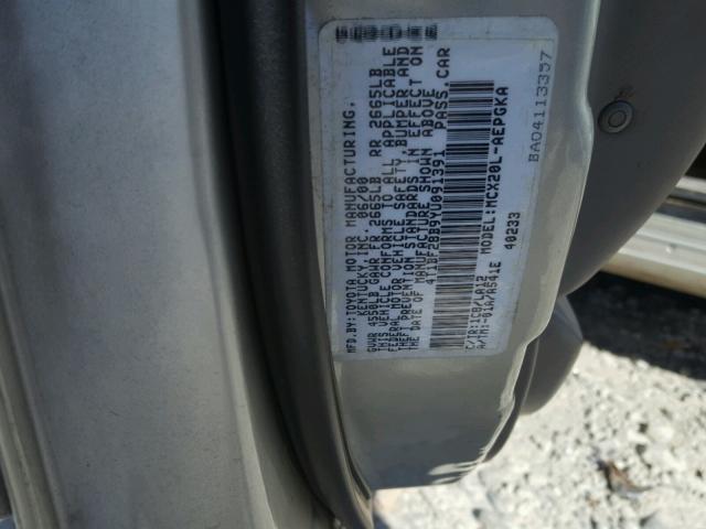 4T1BF28B9YU091391 - 2000 TOYOTA AVALON XL SILVER photo 10