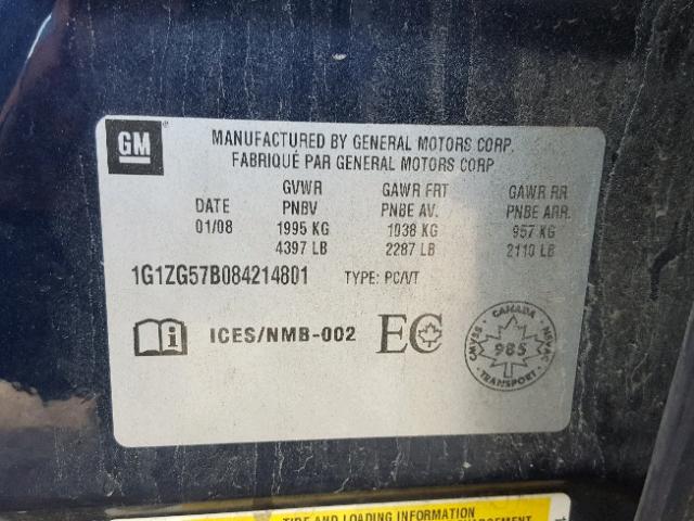 1G1ZG57B084214801 - 2008 CHEVROLET MALIBU LS Mavi foto 10