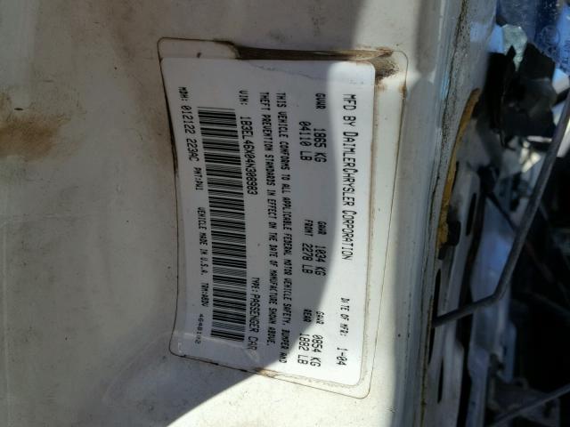 1B3EL46X04N308983 - 2004 DODGE STRATUS SX WHITE photo 10