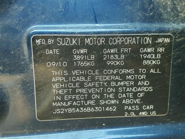 JS2YB5A36B6301462 - 2011 SUZUKI SX4 BASE BLUE photo 10