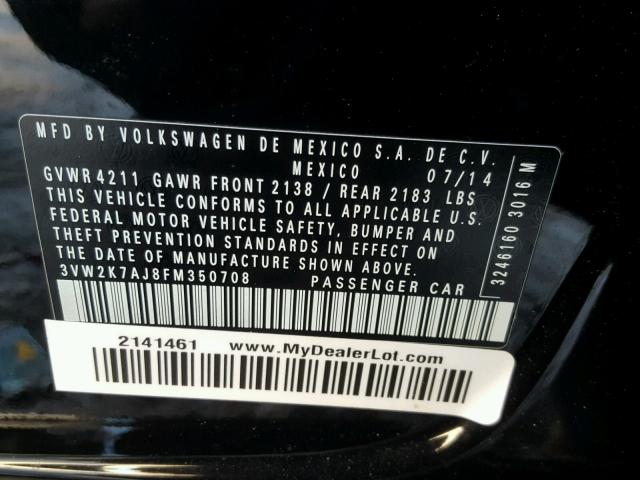 3VW2K7AJ8FM350708 - 2015 VOLKSWAGEN JETTA BASE 黑色 照片 10