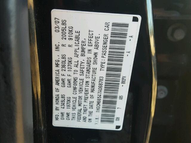 1HGCM66547A068783 - 2007 HONDA ACCORD EX BLACK photo 10