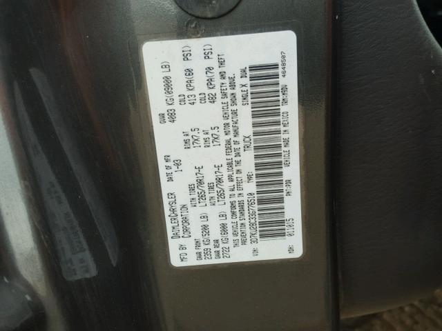 3D7KU28C33G776510 - 2003 DODGE RAM 2500 S ნაცრისფერი ფოტო 10