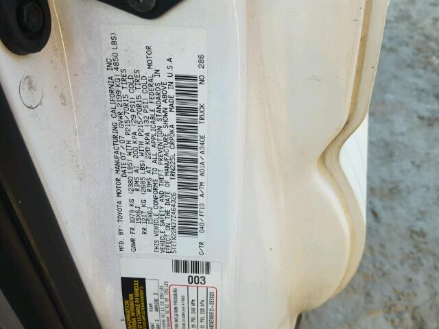 5TETX22N37Z464326 - 2007 TOYOTA TACOMA ACC WHITE photo 10