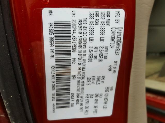 2D8GP44LX5R179300 - 2005 DODGE GRAND CARA RED photo 10