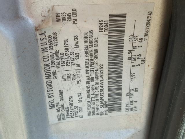 5LMPU28L4WLJ53252 - 1998 LINCOLN NAVIGATOR SILVER photo 10