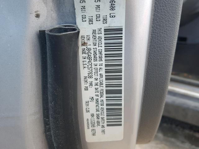 1J8HG48P47C577638 - 2007 JEEP COMMANDER ვერცხლისფერი ფოტო 10