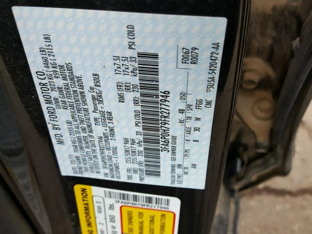 3FA6P0H79FR277946 - 2015 FORD FUSION SE BLUE photo 10