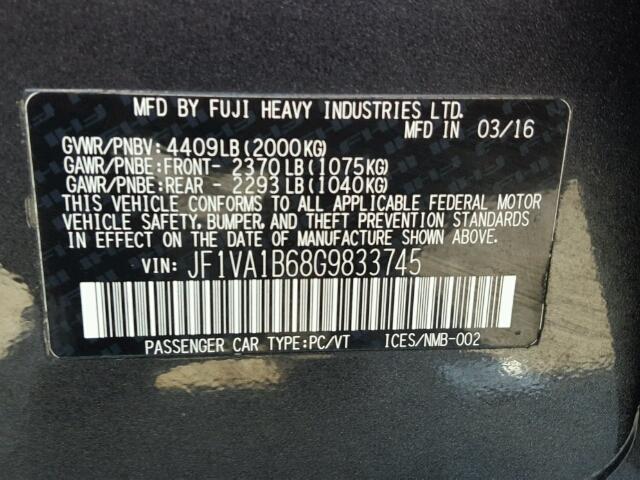 JF1VA1B68G9833745 - 2016 SUBARU WRX GRAY photo 10