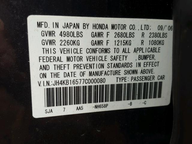 JH4KB16577C000080 - 2007 ACURA RL შავი ფოტო 10