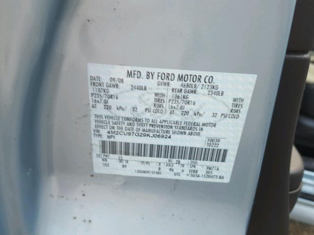 4M2CU97G29KJ06924 - 2009 MERCURY MARINER PR BLUE photo 10