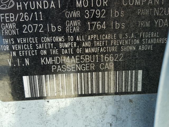 KMHDH4AE5BU116622 - 2011 HYUNDAI ELANTRA GL BLUE photo 10