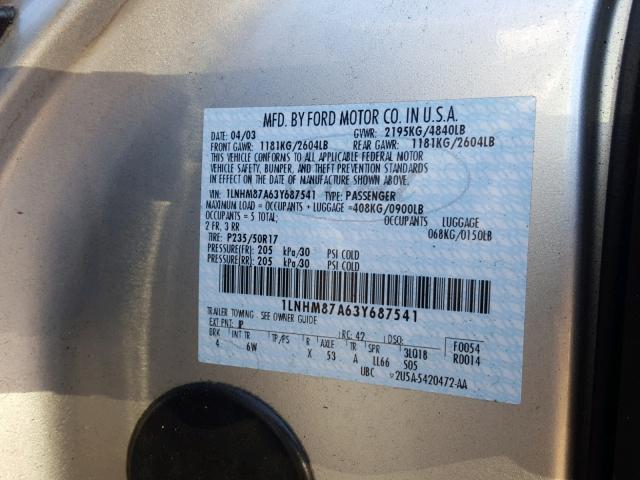 1LNHM87A63Y687541 - 2003 LINCOLN LS 银色 照片 10