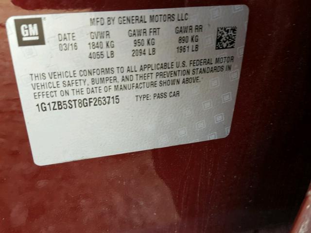 1G1ZB5ST8GF263715 - 2016 CHEVROLET MALIBU LS BURGUNDY photo 10