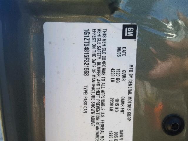 1G1ZT54815F321568 - 2005 CHEVROLET MALIBU LS 绿色 照片 10