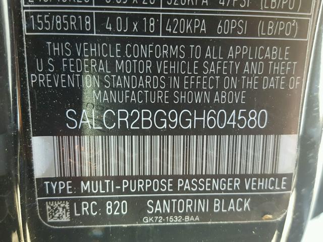 SALCR2BG9GH604580 - 2016 LAND ROVER DISCOVERY BLACK photo 10