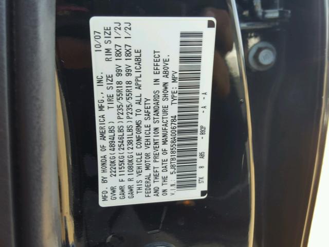 5J8TB18558A006784 - 2008 ACURA RDX TECHNO BLACK photo 10