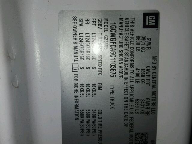 1GCWGFCA6C1103676 - 2012 CHEVROLET EXPRESS G2 WHITE photo 10