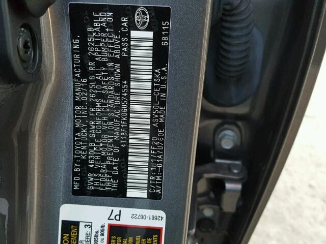 4T1BF1FK0GU574554 - 2016 TOYOTA CAMRY LE 灰色 照片 10