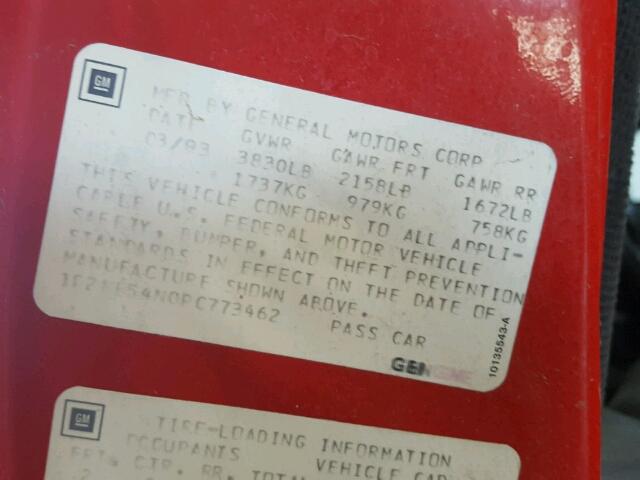 1G2NE54N0PC773462 - 1993 PONTIAC GRAND AM S Qırmızı foto 10