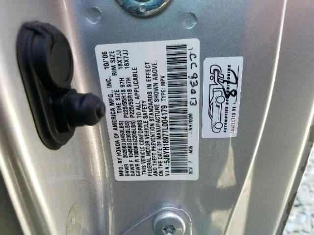 5J6YH18977L004179 - 2007 HONDA ELEMENT SC SILVER photo 10