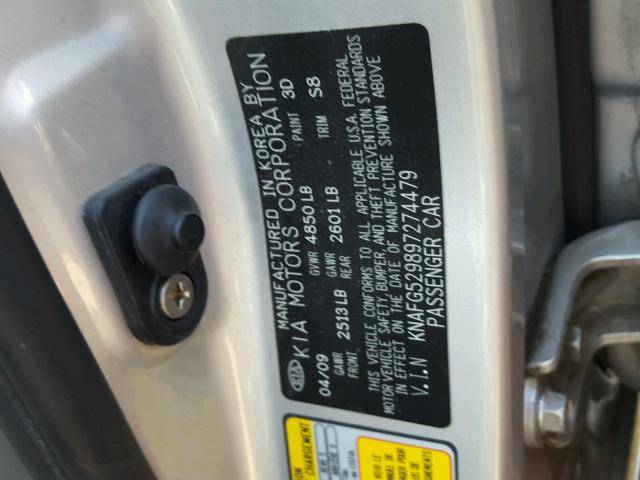 KNAFG529897274479 - 2009 KIA RONDO BASE SILVER photo 10