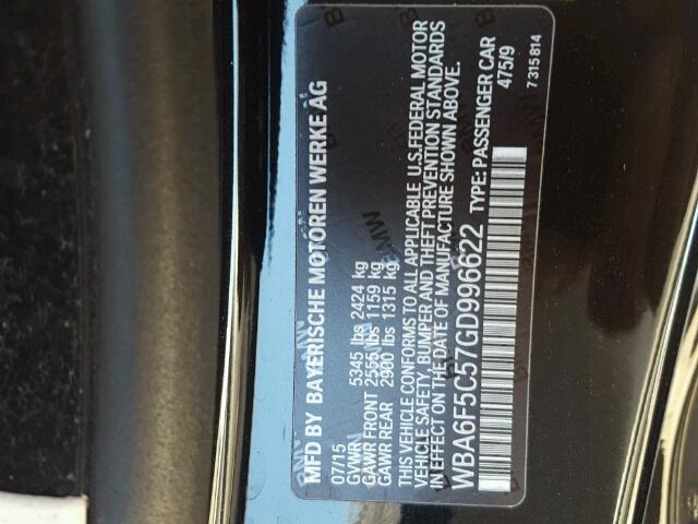 WBA6F5C57GD996622 - 2016 BMW 650 I BLACK photo 10