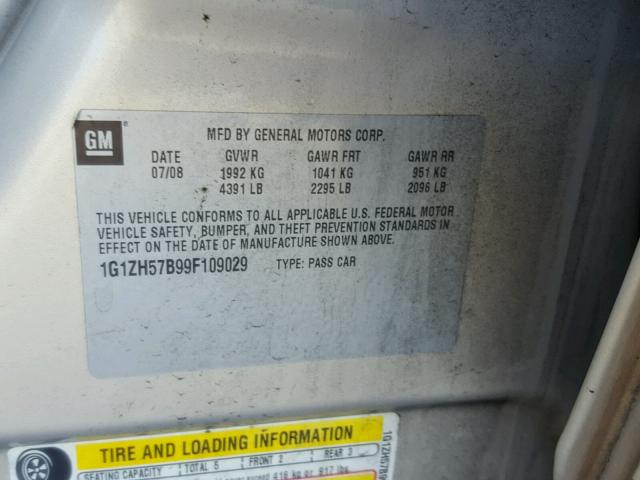 1G1ZH57B99F109029 - 2009 CHEVROLET MALIBU 1LT ოქროსფერი ფოტო 10