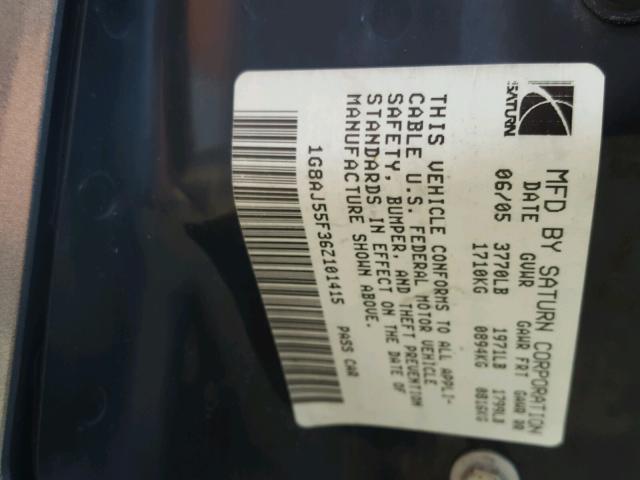 1G8AL55F96Z139497 - 2006 SATURN ION LEVEL BLUE photo 10