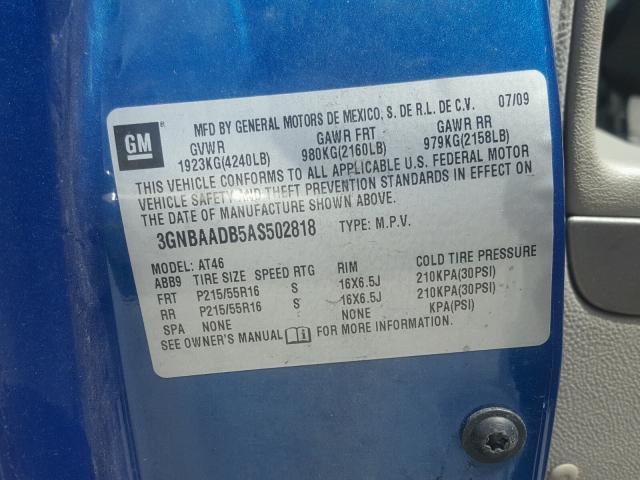 3GNBAADB5AS502818 - 2010 CHEVROLET HHR LS BLUE photo 10