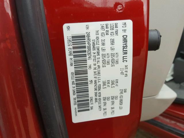 2A8HR54P98R636746 - 2008 CHRYSLER TOWN & COU 红色 照片 10