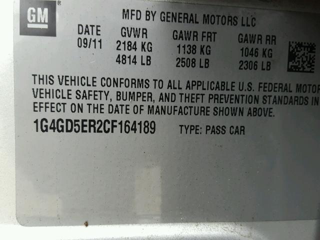 1G4GD5ER2CF164189 - 2012 BUICK LACROSSE P SILVER photo 10