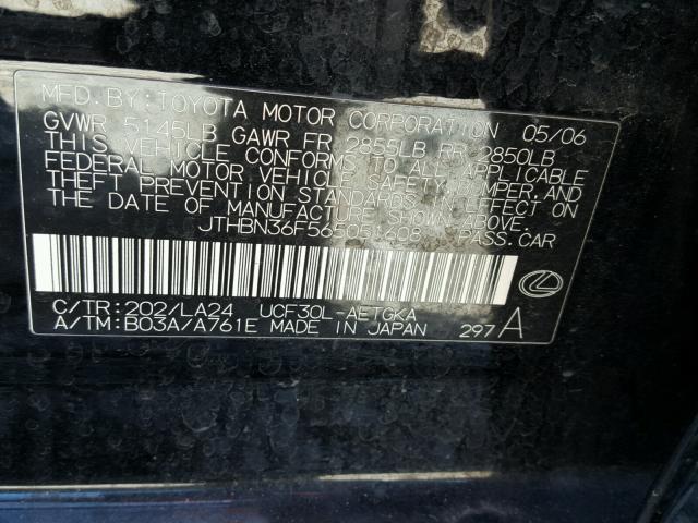 JTHBN36F565051608 - 2006 LEXUS LS 430 BLACK photo 10