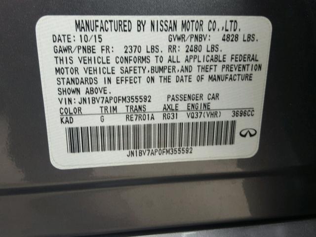 JN1BV7AP0FM355592 - 2015 INFINITI Q50 BASE SILVER photo 10