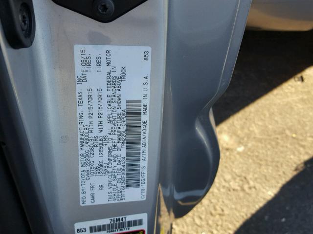 5TFTX4CN0FX064434 - 2015 TOYOTA TACOMA ACC SILVER photo 10