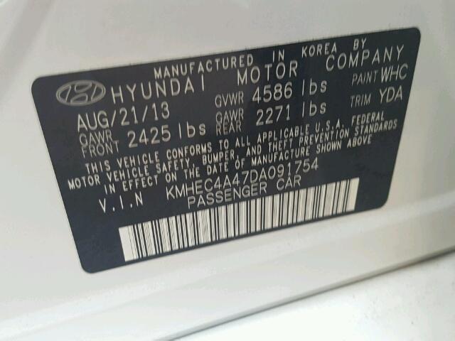 KMHEC4A47DA091754 - 2013 HYUNDAI SONATA WHITE photo 10