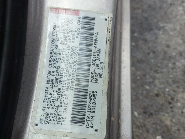 JTHBD192130074974 - 2003 LEXUS IS 300 GRAY photo 10