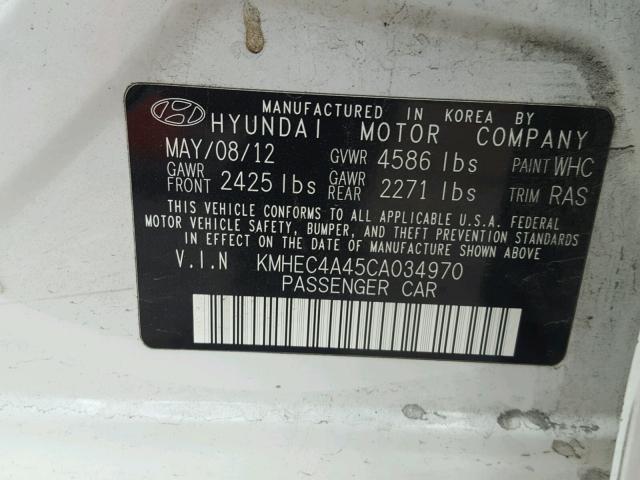 KMHEC4A45CA034970 - 2012 HYUNDAI SONATA HYB WHITE photo 10