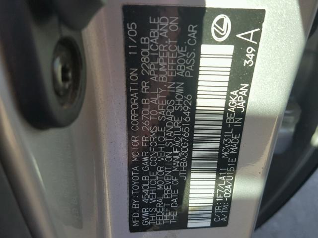 JTHBA30G765164926 - 2006 LEXUS ES 330 SILVER photo 10