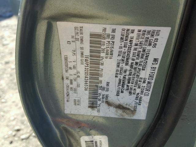 1FAFP532X5A266536 - 2005 FORD TAURUS SE GRAY photo 10