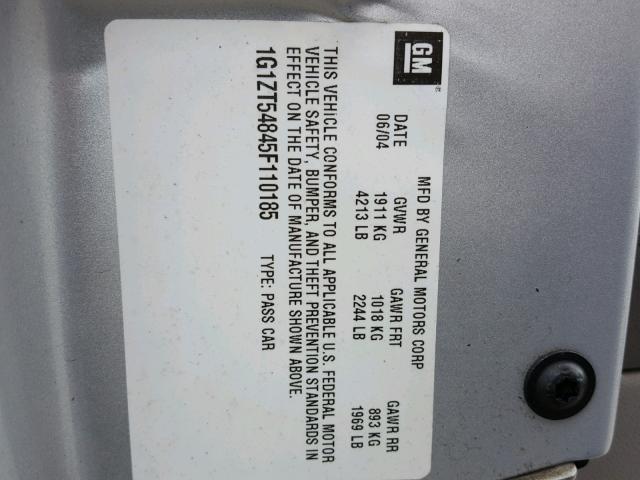 1G1ZT54845F110185 - 2005 CHEVROLET MALIBU LS Gümüş foto 10