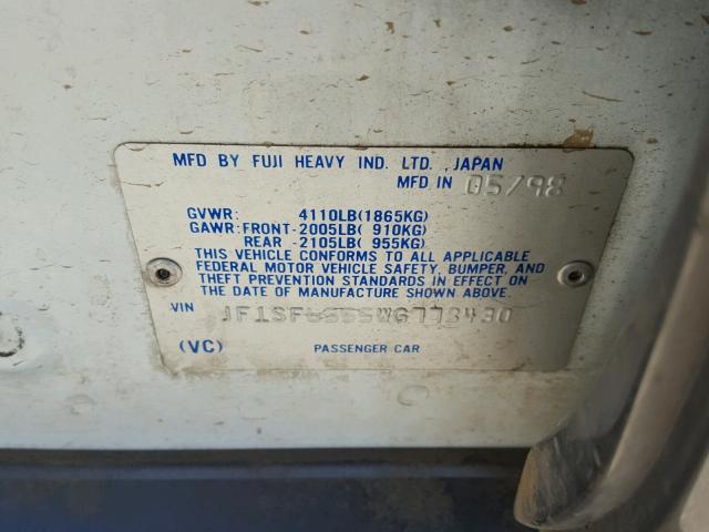 JF1SF6555WG778430 - 1998 SUBARU FORESTER S 白色 照片 10