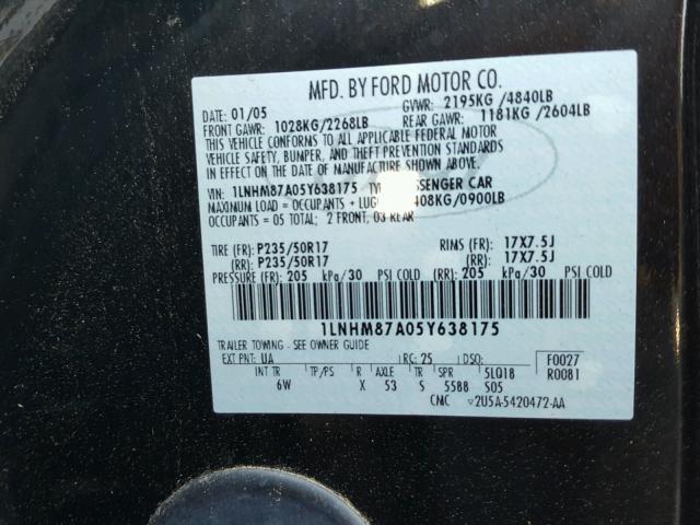 1LNHM87A05Y638175 - 2005 LINCOLN LS 黑色 照片 10