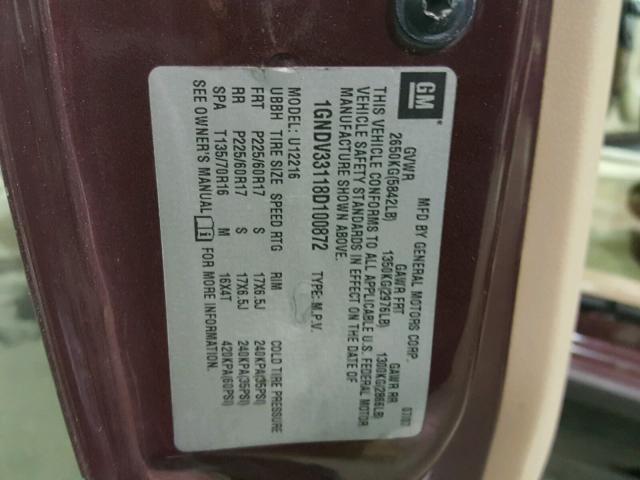 1GNDV33118D100872 - 2008 CHEVROLET UPLANDER L 栗色 照片 10